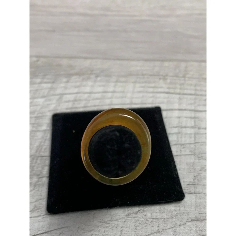 Yellow Marbling Acrylic Ring ~ Size 7.5